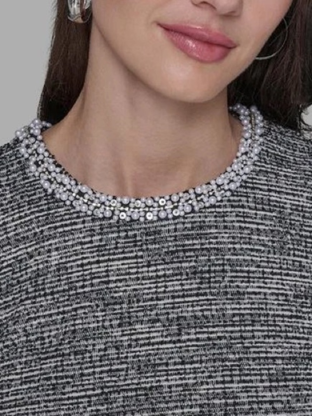 NWT Karl Lagerfeld Paris Knit Tweed Dress With Pearl Trim Size 16 - Picture 3 of 10